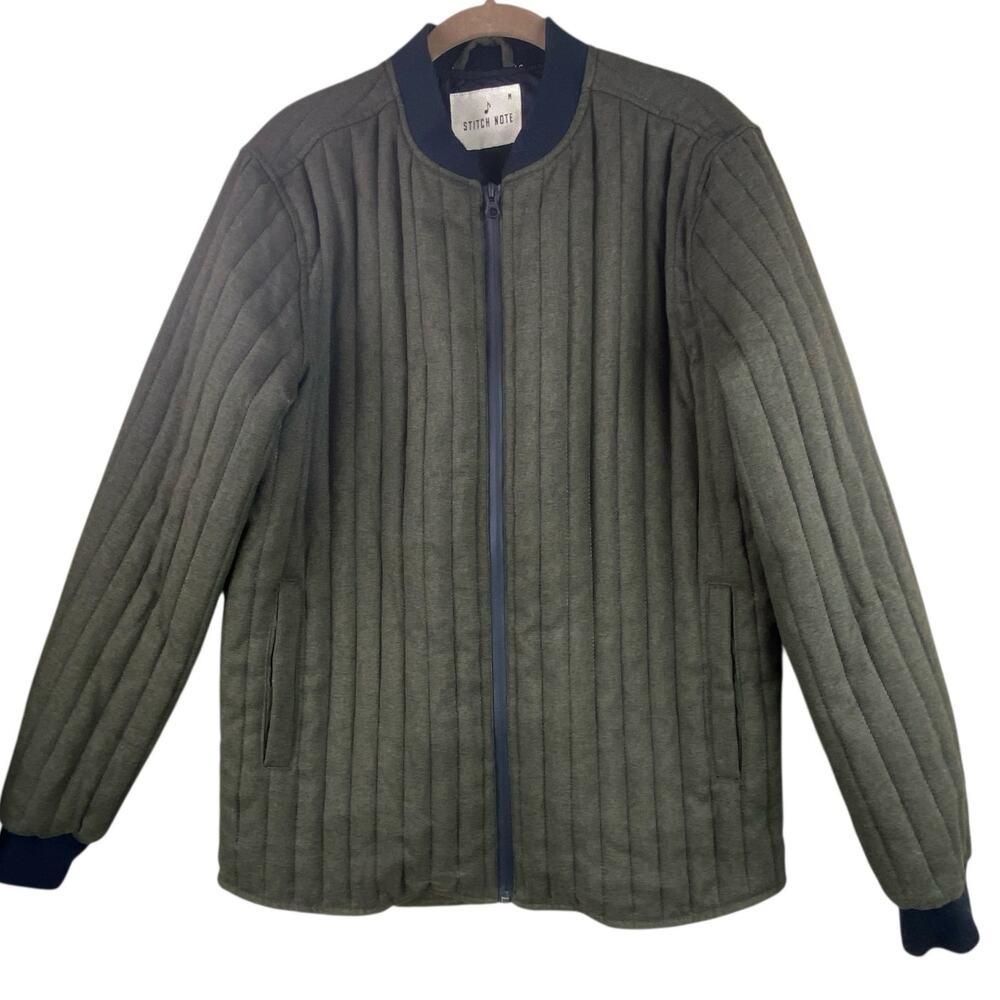 Stitch Note Quilted Jacket Size M Olive Green Zip Up